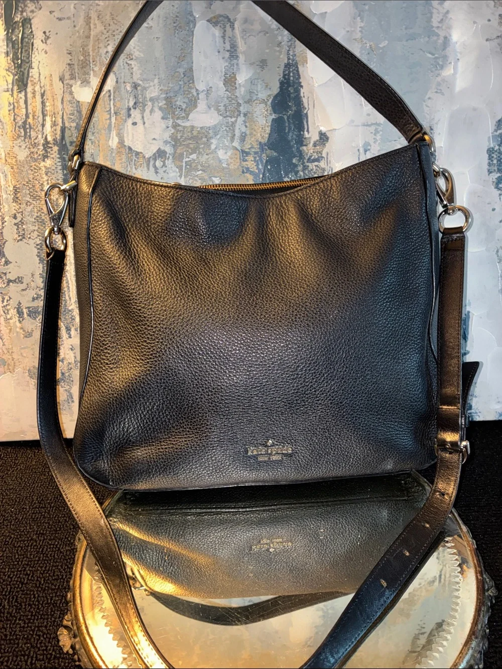 GUC Kate Spade NYC Black Pebbled Leather Shoulder Hobo 2 way bag